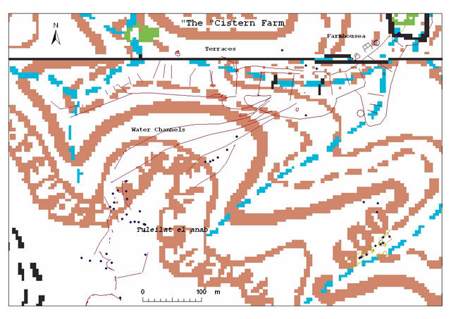 Map of cistern and farm elements at ancient farm near Avdat and the Sede Boqer Field School - Click for Full Size & Detail