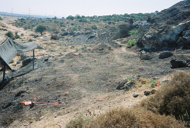 Click here for GPR depth slice Animation of steep incline below excavated trench